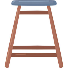 Simple Wooden Bar Stool With Gray Seat And Two Foot Rests On A Transparent Background Isolated