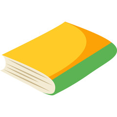 Simple Yellow Book with Green Cover and White Pages Against Transparent Background Flat Design Illustration