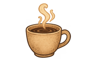 Steaming hot coffee cup illustration on transparent background