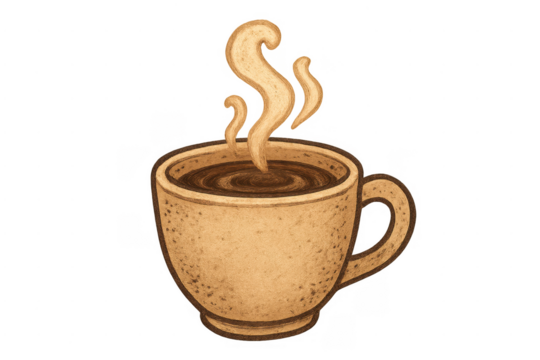 Steaming hot coffee cup illustration on transparent background