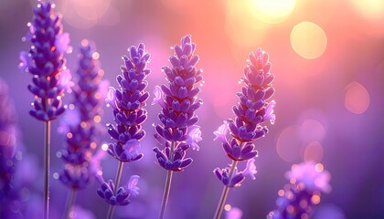 Macro Photo Of Lavender Flowers In Bloom With Soft Morning Sunlight And Bokeh Effect Lavender Field In Provence France