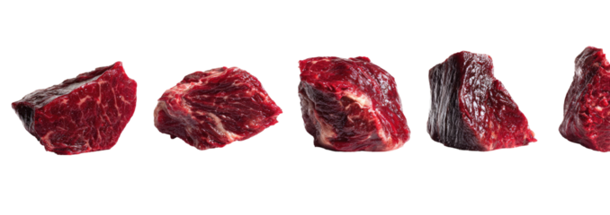 Cubed raw beef pieces