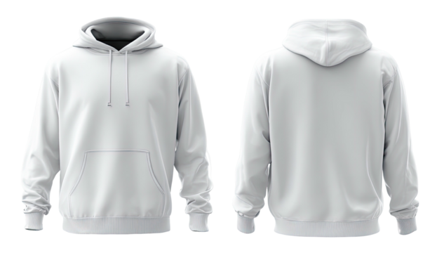Plain, white hoodie, front and back views