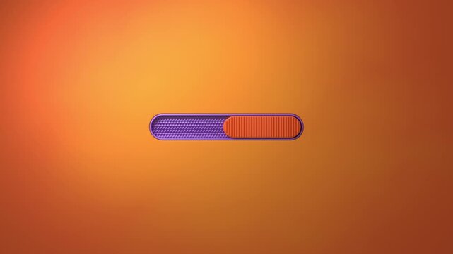Abstract animation showing a user interface element sliding to activate dark mode. The background changes from a bright orange to a deep purple. 3d loop animation 4k
