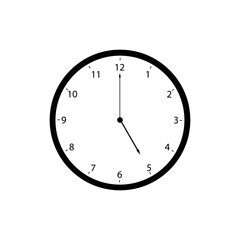 Five o'clock closure time. Minimalist clock icon for business hours, showing five o'clock.