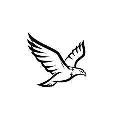 Obraz premium Majestic Eagle in Flight Black and White Illustration.