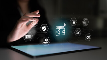 Fototapeta premium Digital wallet improves online payment, enhances transaction security, and supports financial technology innovation Parse