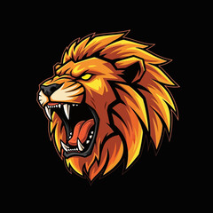 Roaring Lion Head Mascot Illustration with Fierce Expression and Golden Mane.