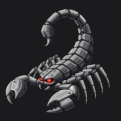 Robotic Scorpion with Glowing Red Eyes on Dark Background.