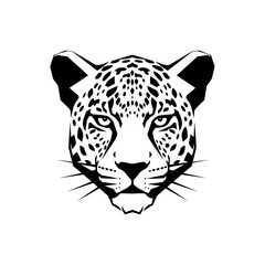 Striking Black and White Jaguar Head Illustration with Intense Gaze.