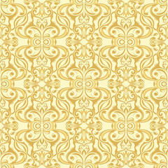 Fototapeta premium Elegant Golden Damask Seamless Pattern with Baroque Ornaments and Swirls.