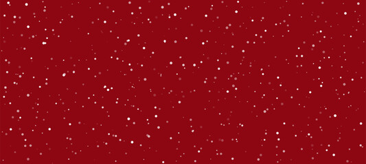 Red background with falling white dots that resemble snow, for Christmas and winter design. Festive seasonal design for holiday promotion.