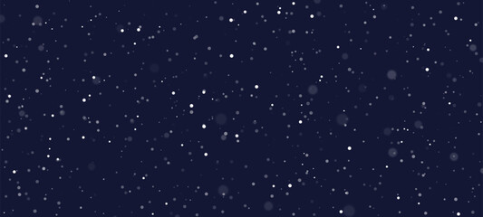 Fototapeta premium Falling snow effect on dark blue background. Winter wonderland background for Christmas and New Year holiday greeting card. Snowflakes blizzard texture.