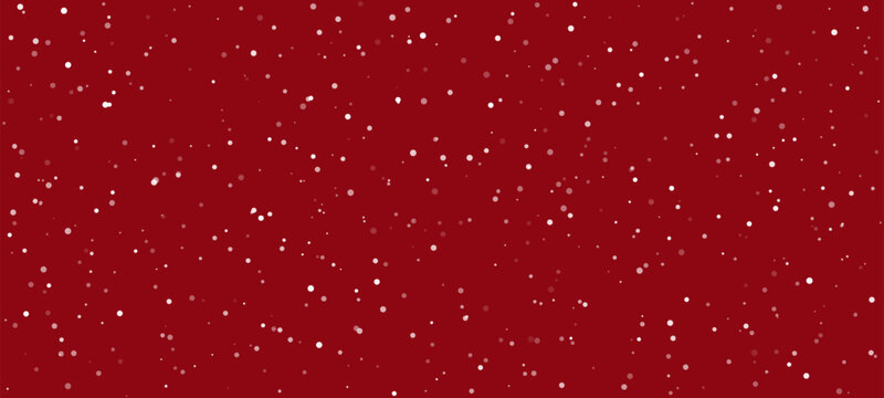 Red background with falling white dots that resemble snow, for Christmas and winter design. Festive seasonal design for holiday promotion.