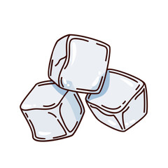 Three ice cubes in groovy cartoon style with glossy blue highlights. Cool refreshing element for summer drinks, cocktails, and beverage design, vector illustration.