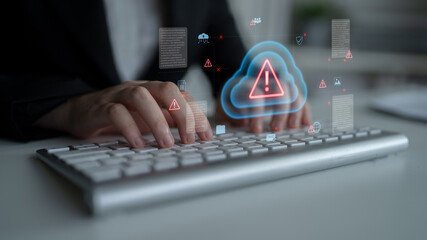 Cloud computing with alert icons and security elements, representing real-time threat detection, risk prevention, and digital infrastructure protection Parse
