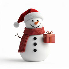 Cheerful Snowman with Santa Hat and Red Plaid Scarf