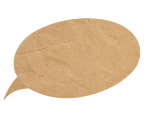 Tan, textured, paper-like, oval speech bubble on black