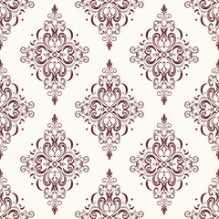 Elegant vintage damask seamless pattern with ornate red and black elements.