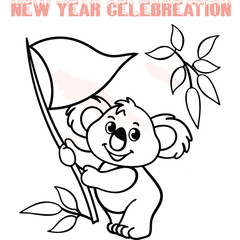 Cute cartoon koala holding flag eucalyptus leaves celebration animal