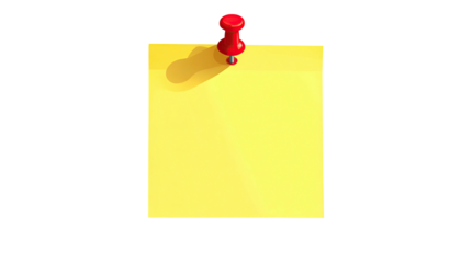 Yellow sticky note pinned up with a red tack