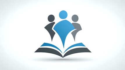 Stylized figures emerging from open book symbol representing education, teamwork, and knowledge sharing for academic or learning organizations.