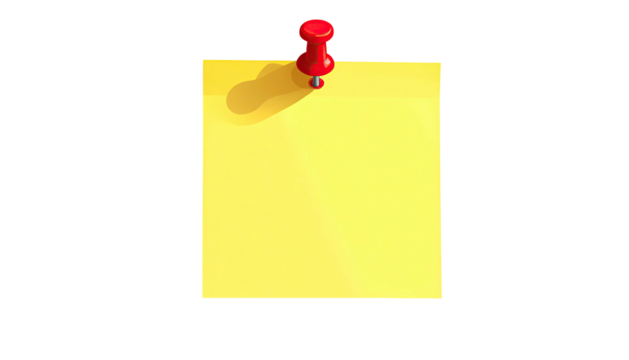 Yellow sticky note pinned up with a red tack