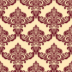 Seamless vintage damask wallpaper with ornate floral scrolls.