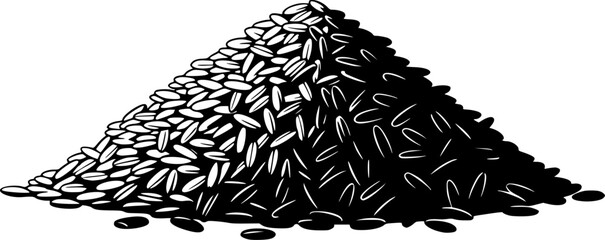 Illustration of a pile of rice grains in black and white silhouette

