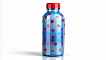 Metallic Reusable Water Bottle with Polka Dots on White Background