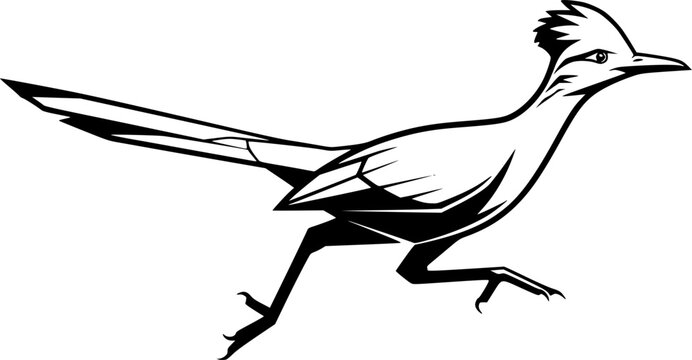 Cartoon roadrunner running in black and white style silhouette
