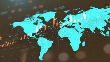 World map with financial data and analysis - Powered by Adobe