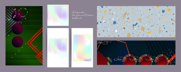 random set of New Year's and Christmas backgrounds for social media, prints, graphic arts, and design. The collection includes foil, luxury navy blue, and gold