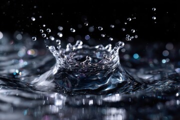 Water droplets create mesmerizing splash effects in a dark setting at night