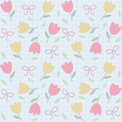 Sweet Pastel Tulip and Bow seamless Pattern