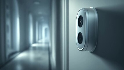 Medium shot of a sleek smart doorbell showcasing advanced facial recognition technology for enhanced home security and visitor identification. - Powered by Adobe