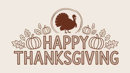 Happy thanksgiving greeting with turkey pumpkins and autumn leaves decorative border