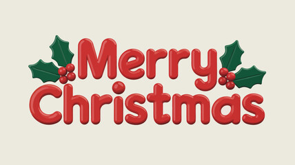 Festive red lettering spelling merry christmas adorned with traditional green holly and red berries