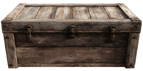 Old wooden box shown from a top front perspective in 3D style, isolated with no background.