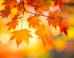 Autumn leaves on a tree branch, vibrant colors, fall season, nature photography.