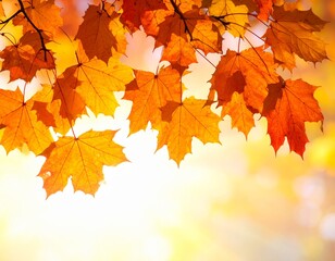 Autumn leaves on a tree branch, vibrant colors, fall season, nature photography.