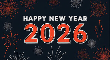 Happy new year 2026 celebration with fireworks on dark background