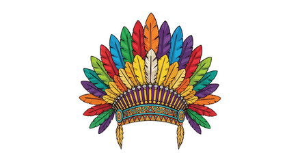 Colorful native american headdress with feathers on a black background illustration art