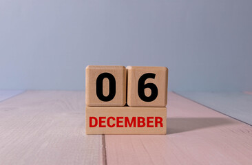 December 6. Date of December month. Number Cube