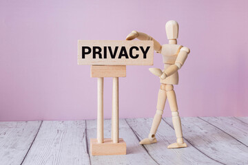 Privacy Word In Wooden Cube.