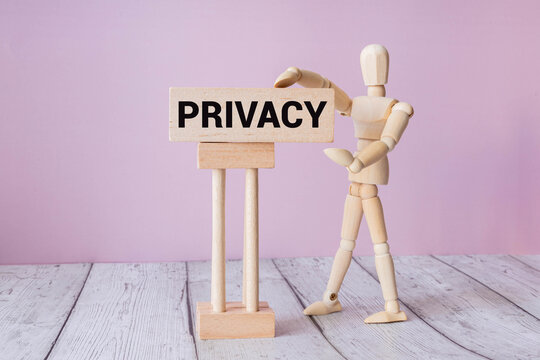 Privacy Word In Wooden Cube.