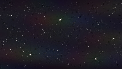 Stars twinkle and shine in a dark night sky, with multiple planets visible.