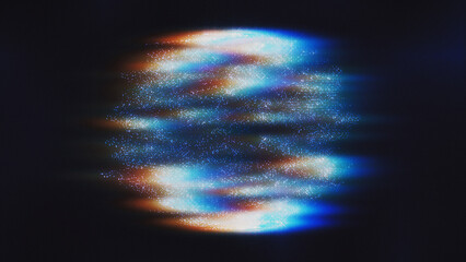 Glowing streaks of light form an orb shape against a dark background.