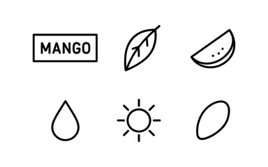 Obraz premium Minimalist icon set featuring mango, leaf, watermelon, sun, raindrop, and seed