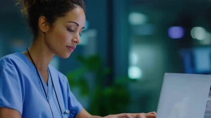A medium shot featuring healthcare recruitment specialists reviewing resumes and conducting video interviews to streamline hiring within a hospital setting